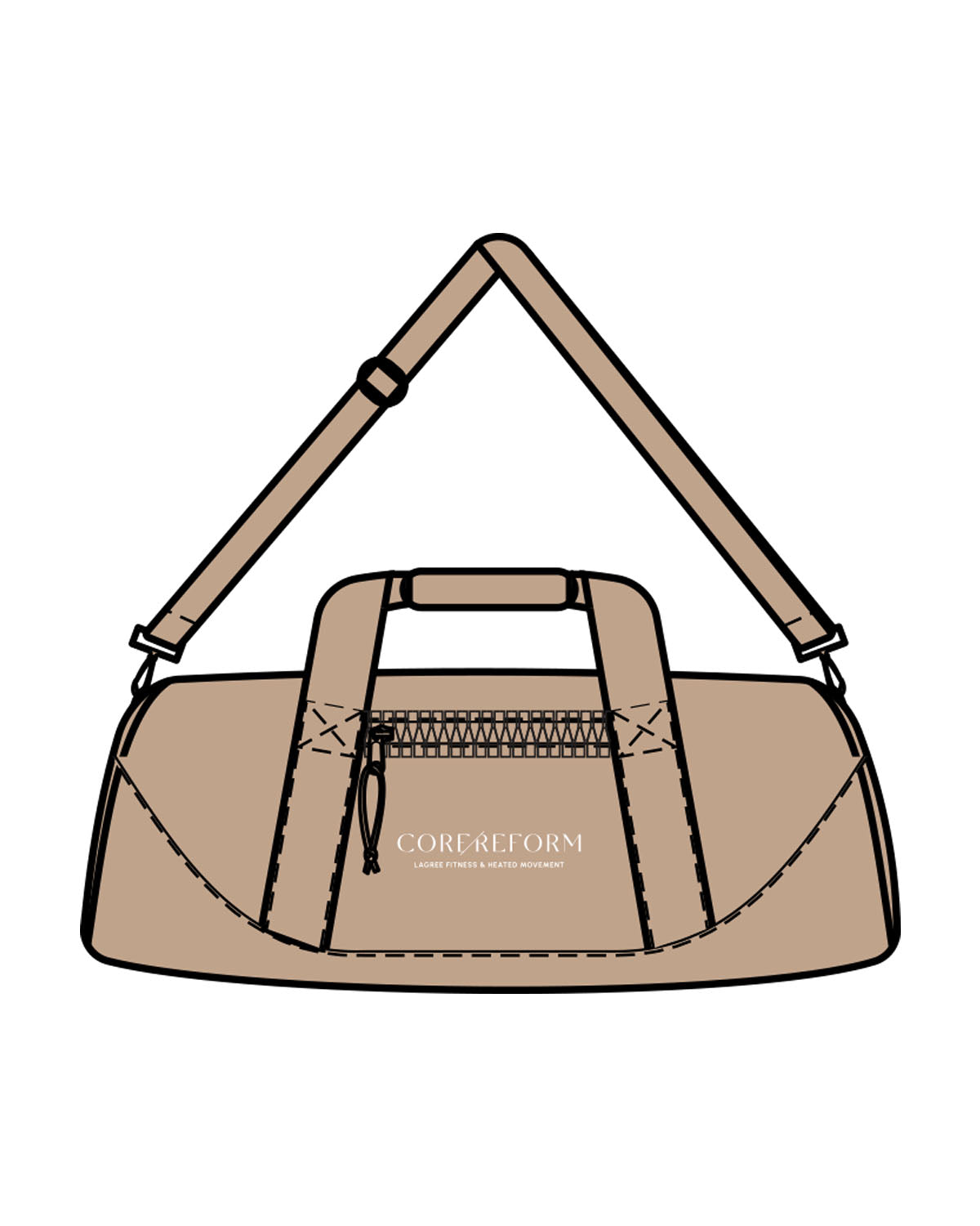 The Zipper Tote Bag - Tan - CORE REFORM - Center Body "stacked" - Printed - White