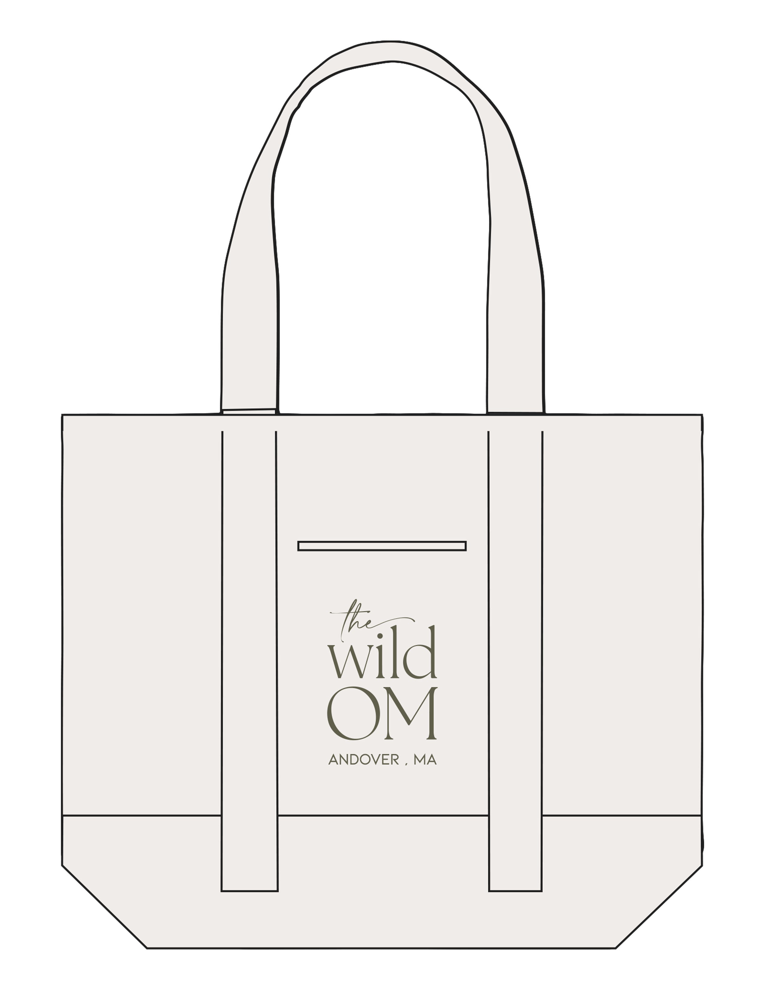 The Contrast Tote Bag - Natural / Natural - The Wild OM - Center Body Stacked - Printed - Olive