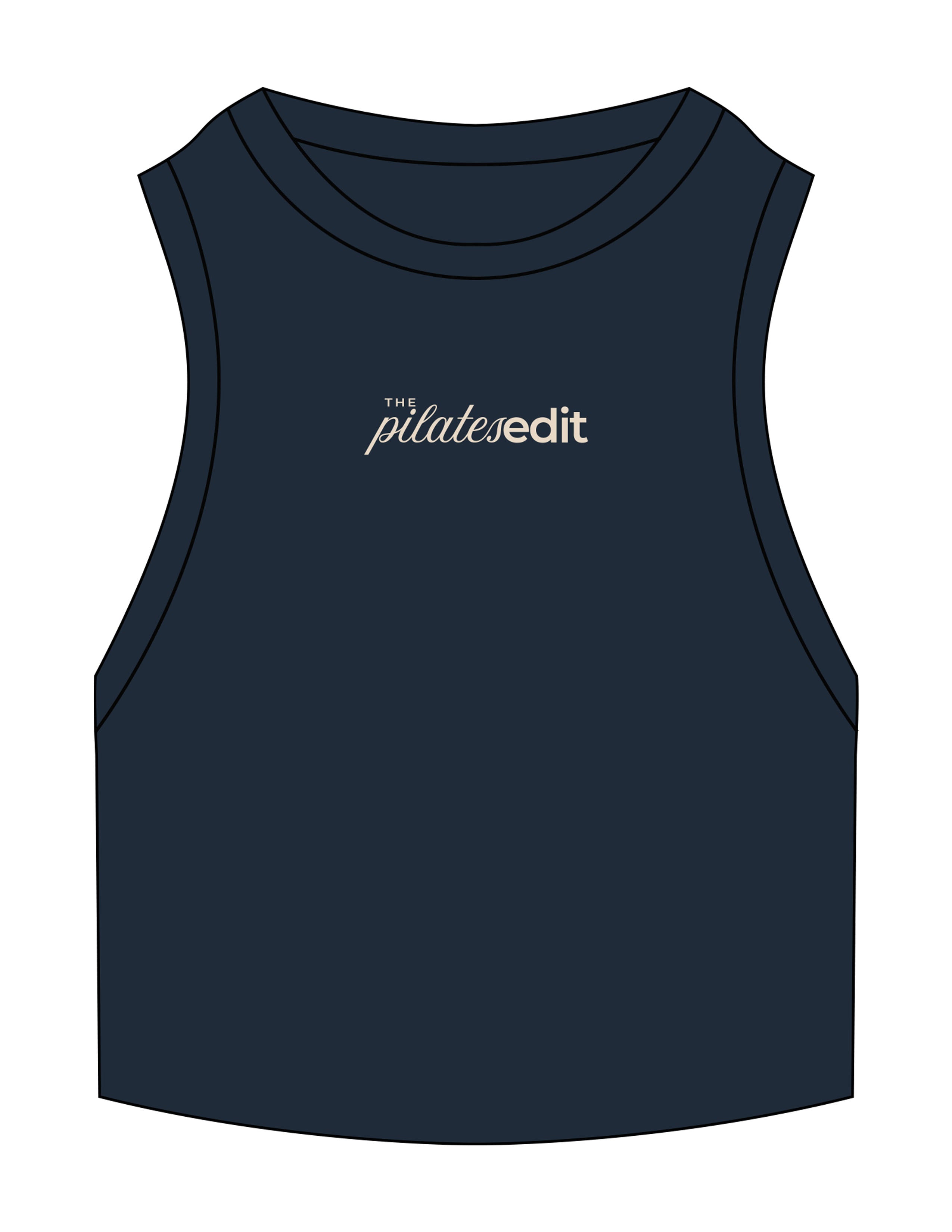 The Ribbed Crop Tank - Navy - The Pilates Edit - Center Chest - Embroidered - Tan