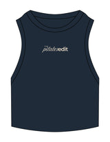 The Ribbed Crop Tank - Navy - The Pilates Edit - Center Chest - Embroidered - Tan