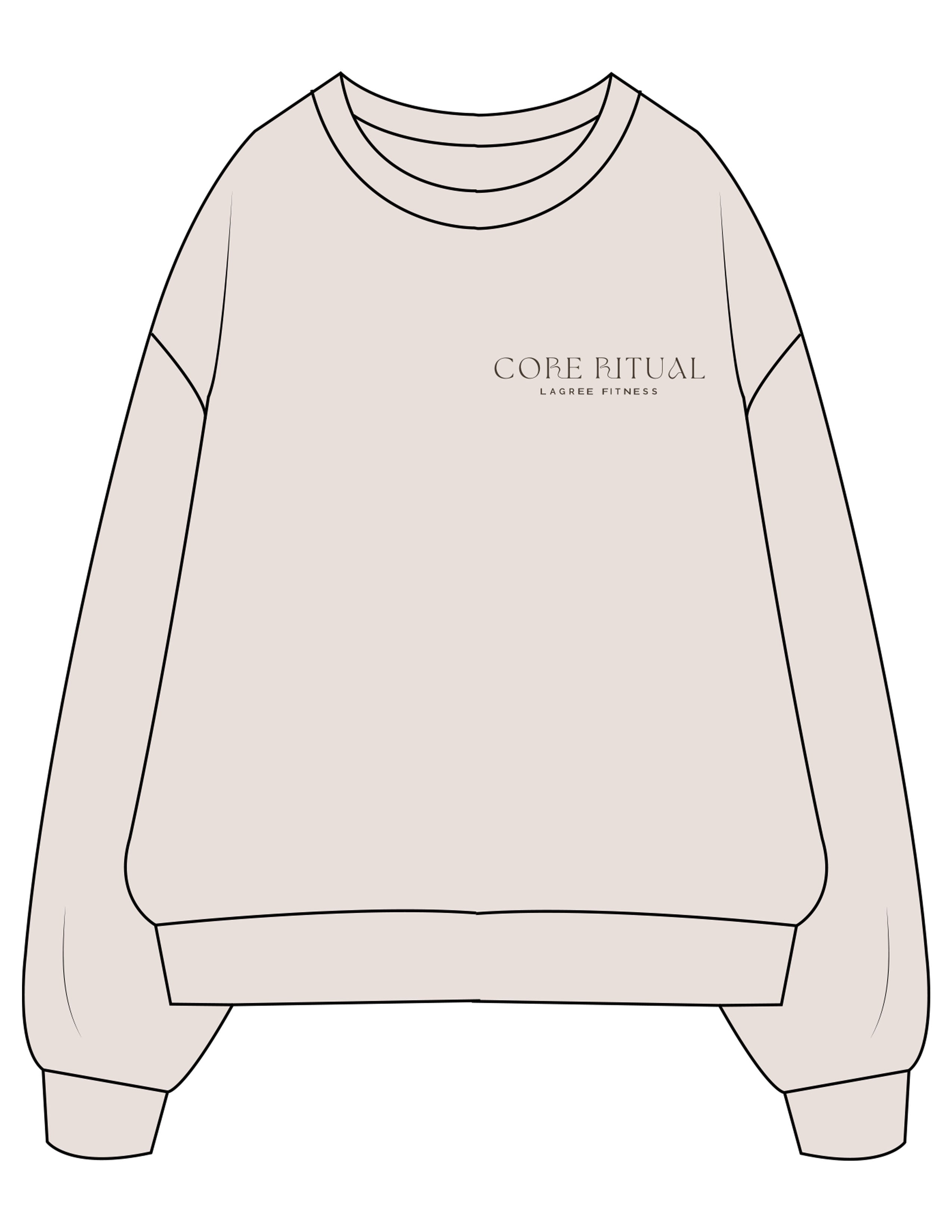 The Womens Crewneck - Bone - Core Ritual - Left Chest Stacked & Back Round - Printed - Taupe