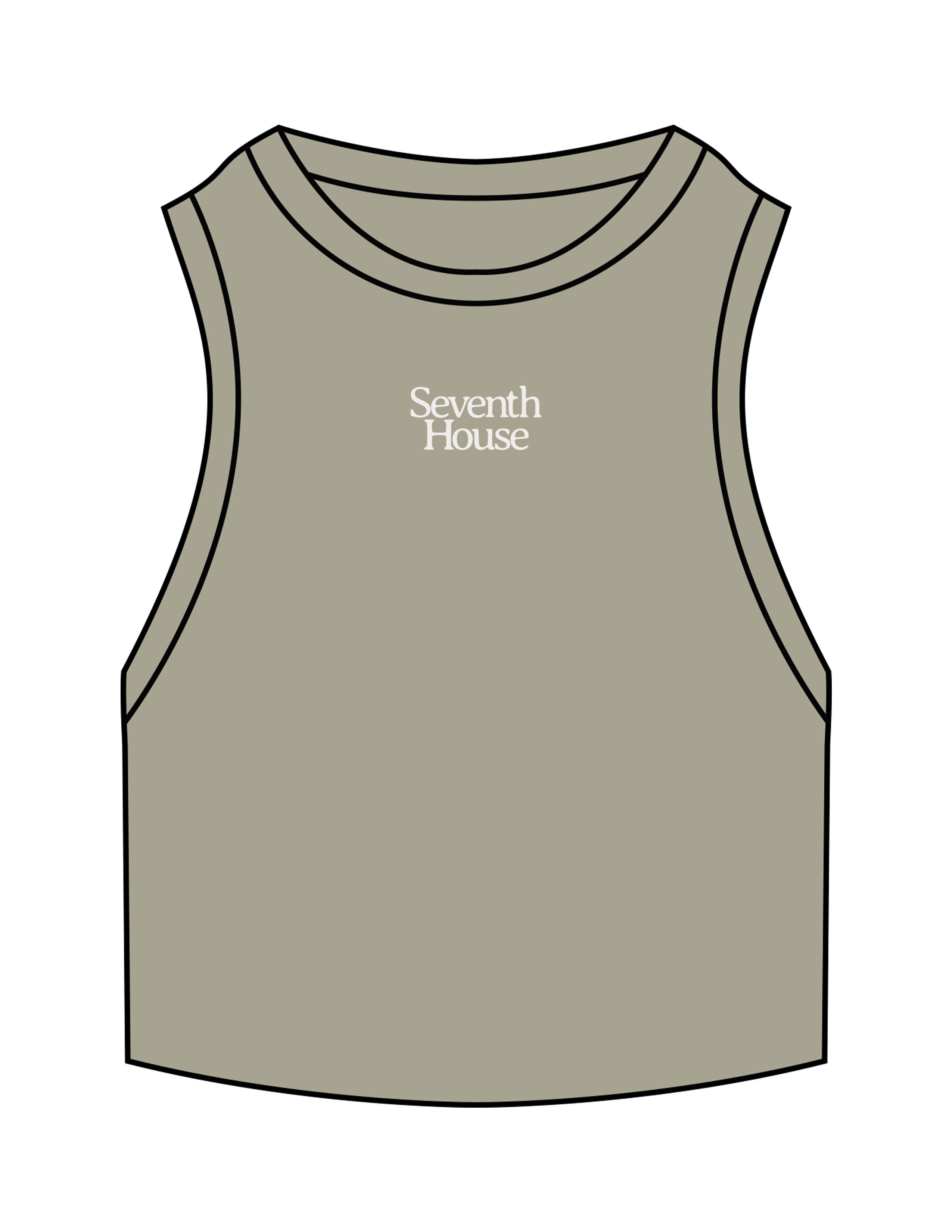 The Ribbed Crop Tank - Eucalyptus - Seventh House - Center Chest Stacked - Embroidered - Natural