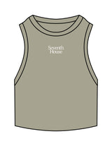 The Ribbed Crop Tank - Eucalyptus - Seventh House - Center Chest Stacked - Embroidered - Natural