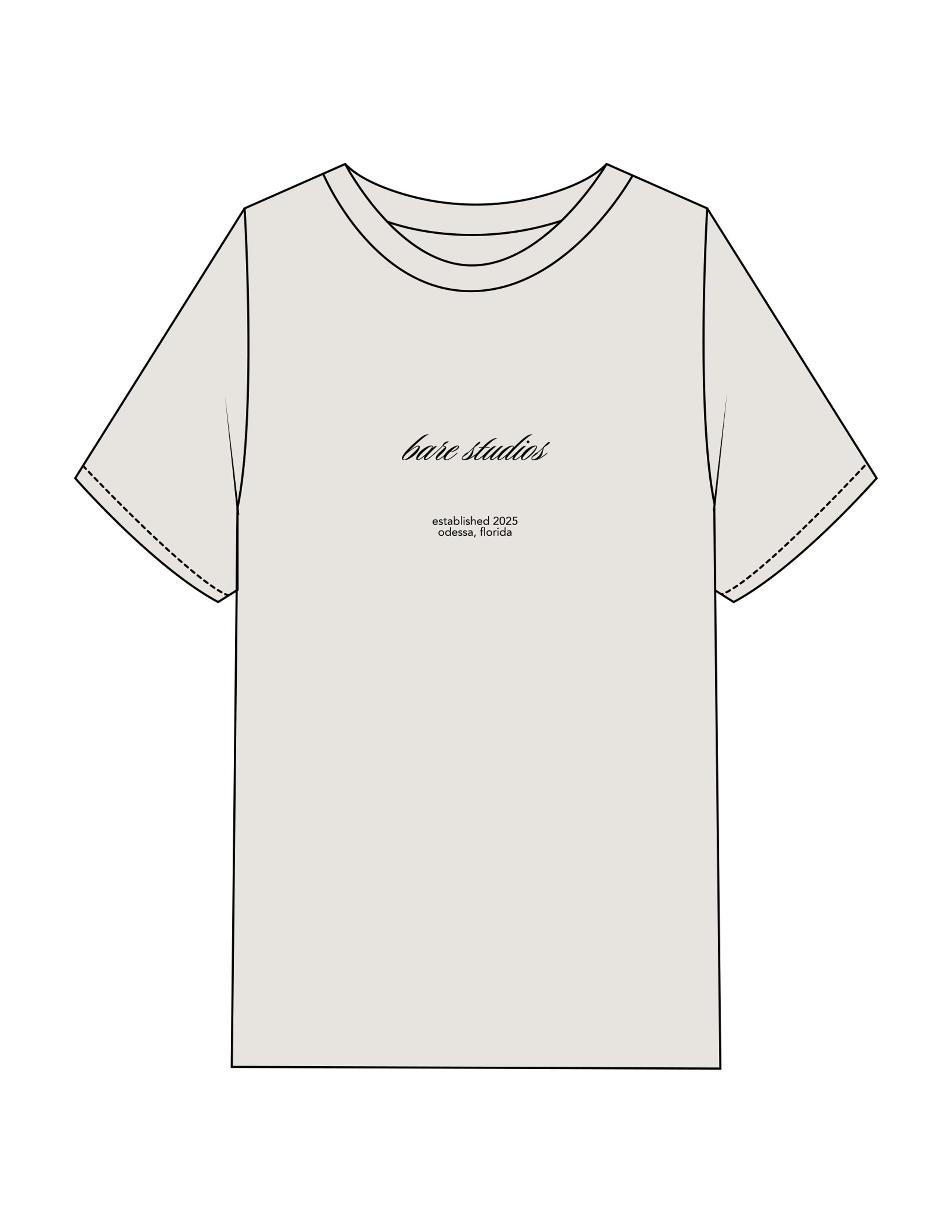 The Womens Heavyweight Tee - Washed Bone - Bare Pilates - Center Chest Stacked - Printed - Black