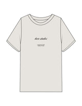 The Womens Heavyweight Tee - Washed Bone - Bare Pilates - Center Chest Stacked - Printed - Black