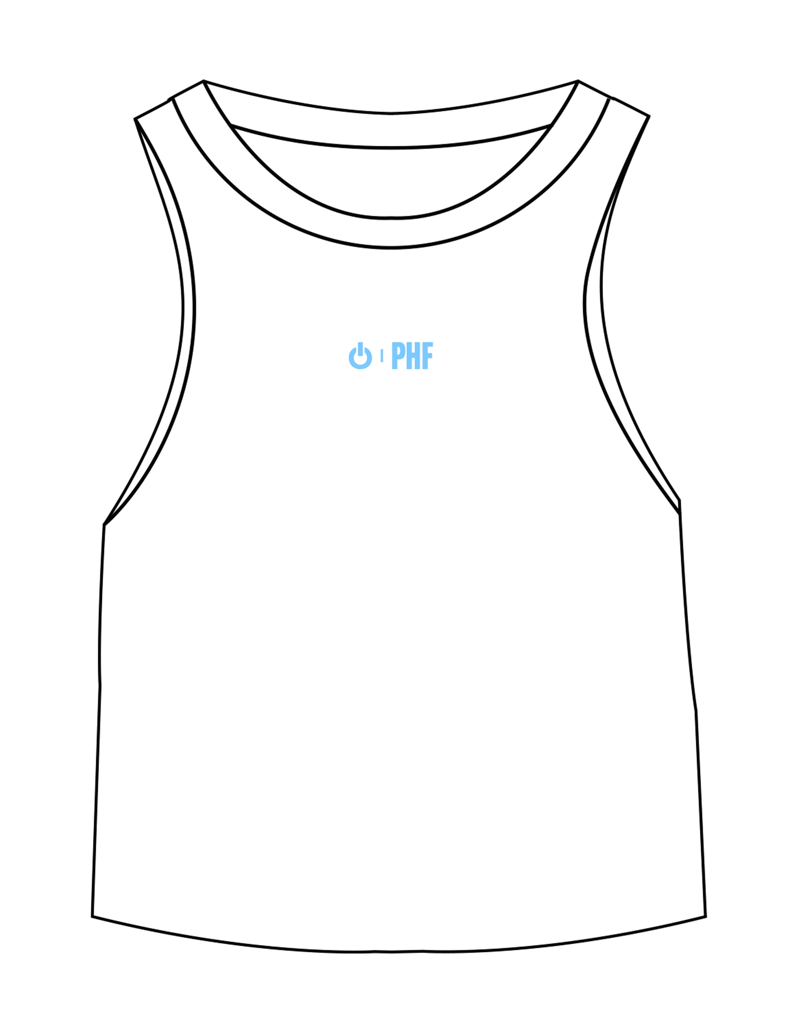 The Micro Rib Racer Crop - White - Powerhouse Fitness - Center Chest - Printed - Blue