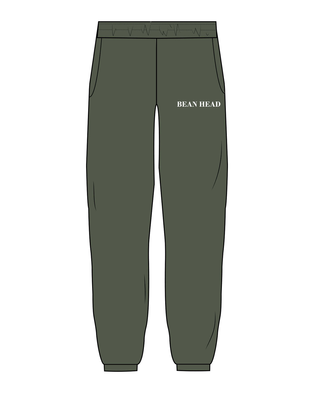 The Mens Sweatpants - Cypress - Bean Head - Left Leg - Embroidered - White
