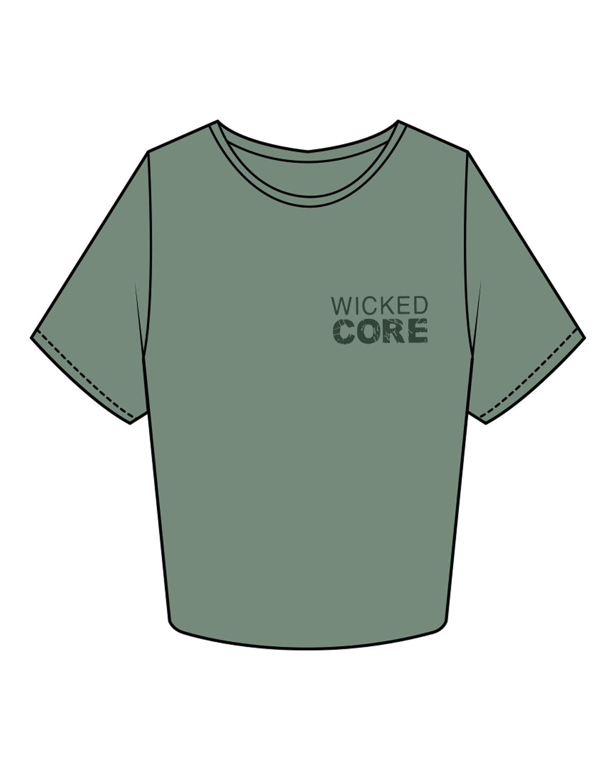The Crop Tee - Sage - Wicked Core - Left Chest & Back Center - Printed - Tone on Tone