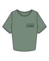 The Crop Tee - Sage - Wicked Core - Left Chest & Back Center - Printed - Tone on Tone