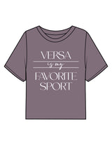 The Boxy Crop Tee - Mauve - HiLo - Chest Stacked "VERSA" & Back Neckline Round - Printed - White