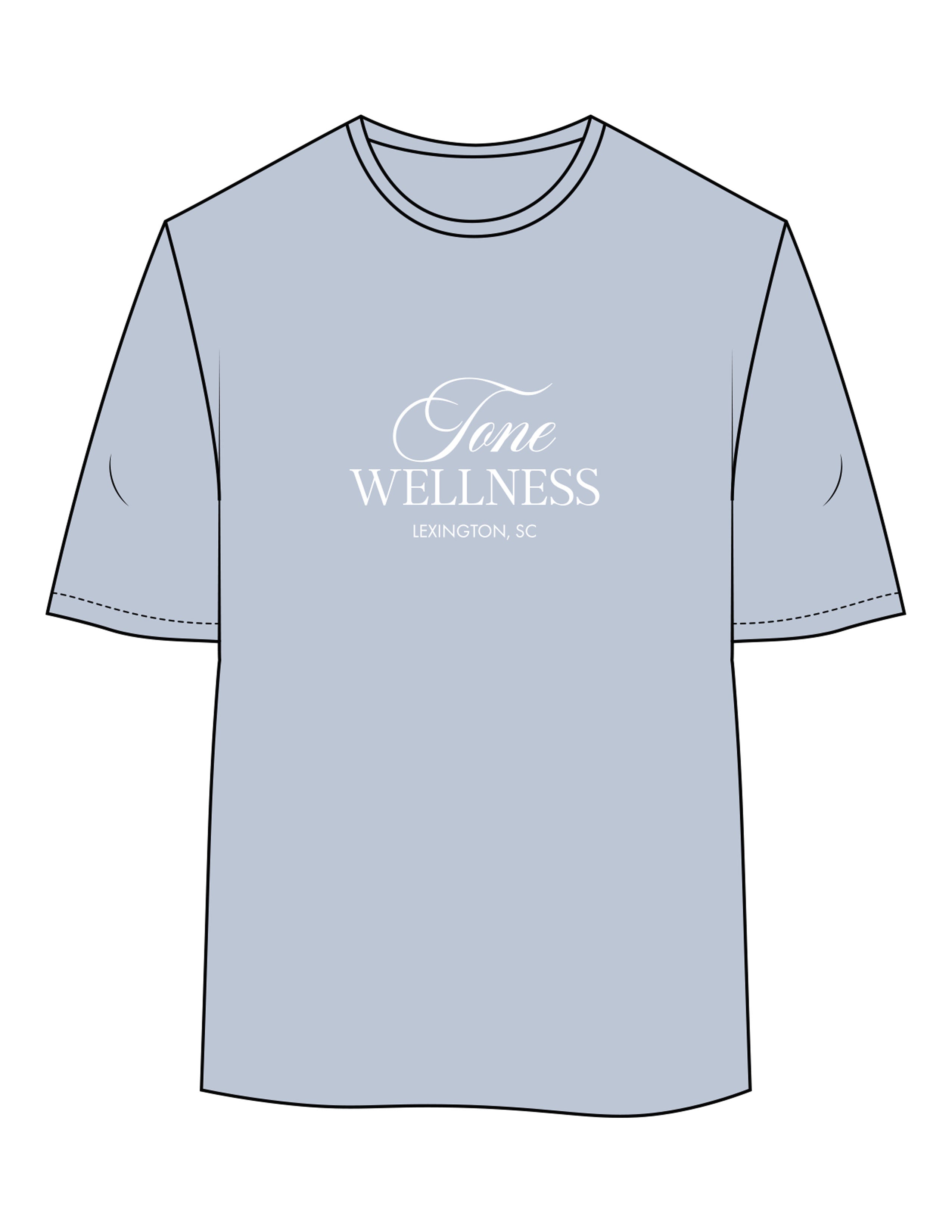The Womens Oversized Tee - Powder - Tone Wellness Studio - Center Chest Stacked - Printed - White