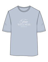 The Womens Oversized Tee - Powder - Tone Wellness Studio - Center Chest Stacked - Printed - White