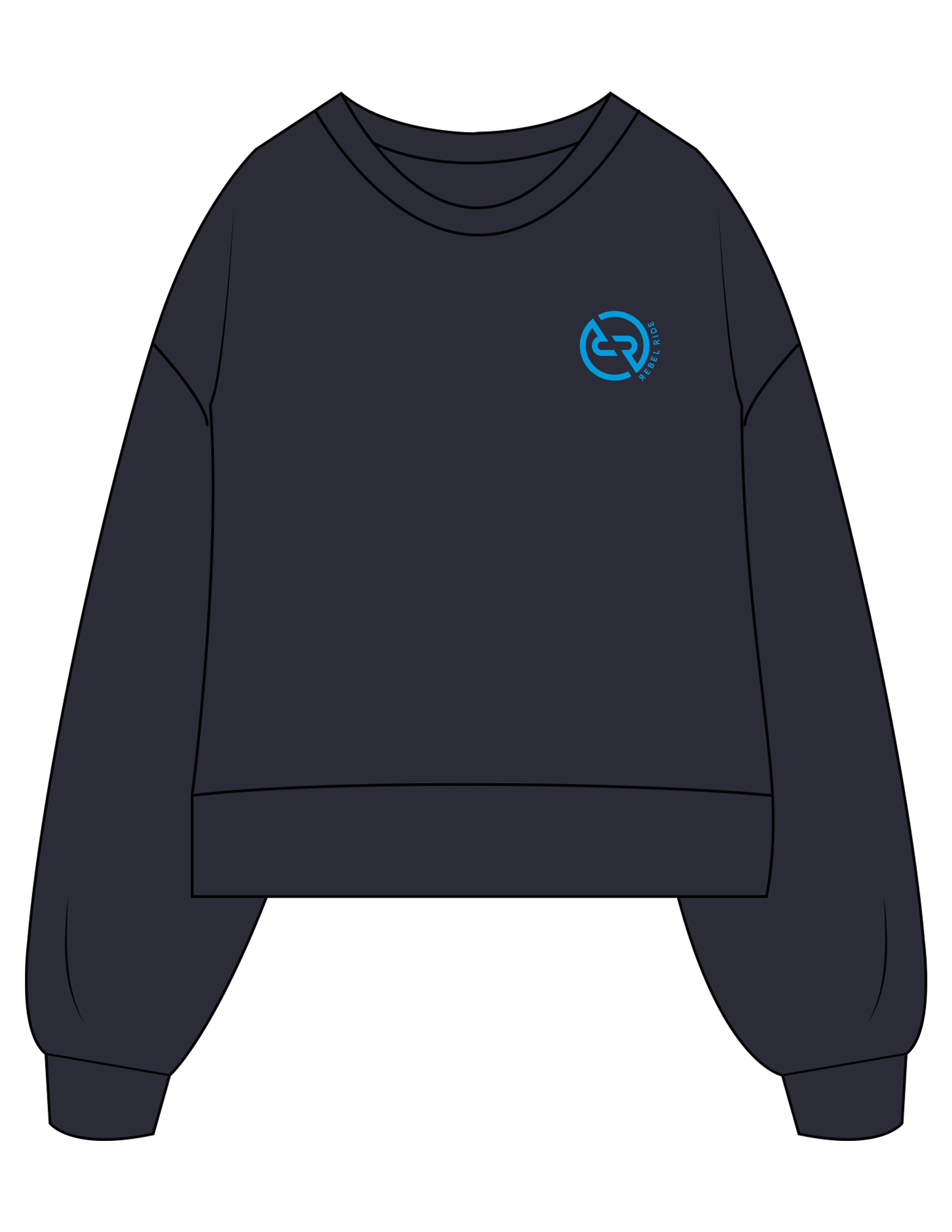 The Womens Heavyweight Crop - Navy - Rebel Ride - Left Chest Icon - Printed - Blue