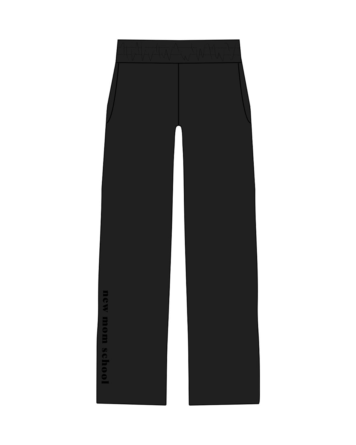 The Straight Leg Sweatpant - Black - New Mom School - Right Bottom Leg - Printed - Tone on Tone