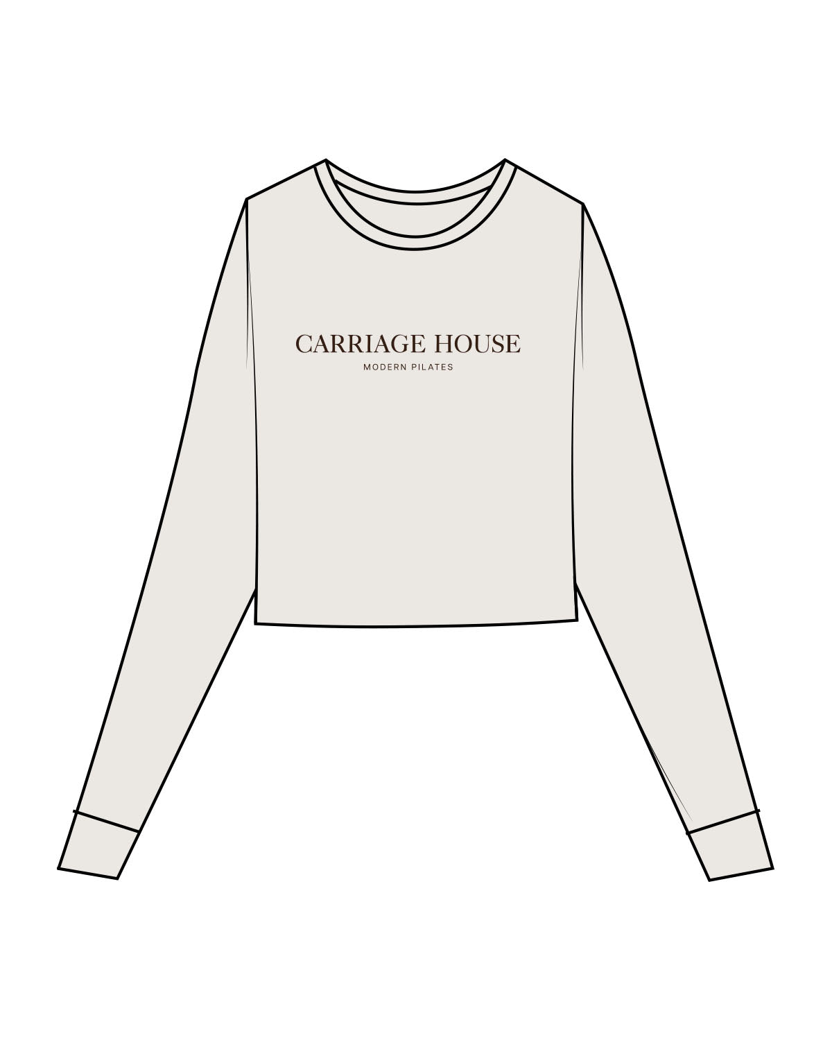 The Micro Rib Crop Long Sleeve - Natural - Carriage House - Center Chest Stacked - Printed - Dark Brown