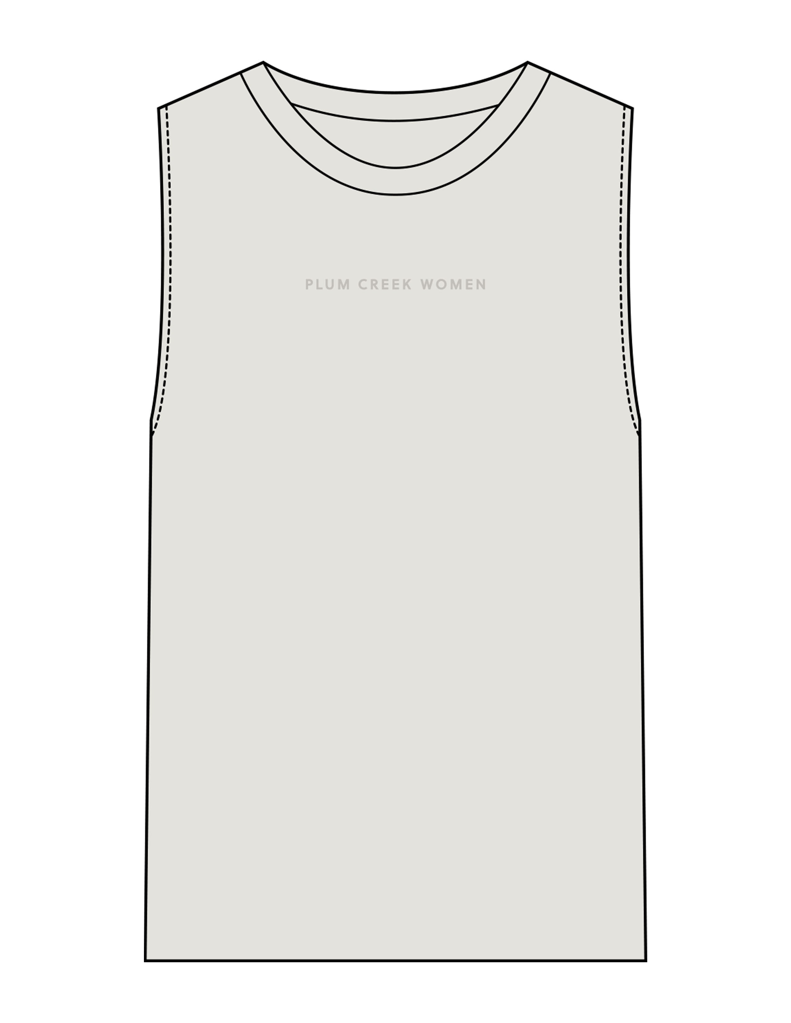 The Womens Heavyweight Tank - Washed Bone - Plum Creek Church - Center Chest - Embroidered- Tone on Tone