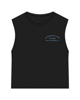 The Womens Classic Crop Tank - Black - Powerhouse Fitness - Left Chest Stacked & Center Back Stacked - Printed - Blue