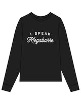 The Womens Long Sleeve - Black - Megabarre - Center Chest Stacked - White