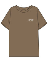 The Mens Boxy Tee - Walnut - Bare Pilates - Left Chest - Printed - White