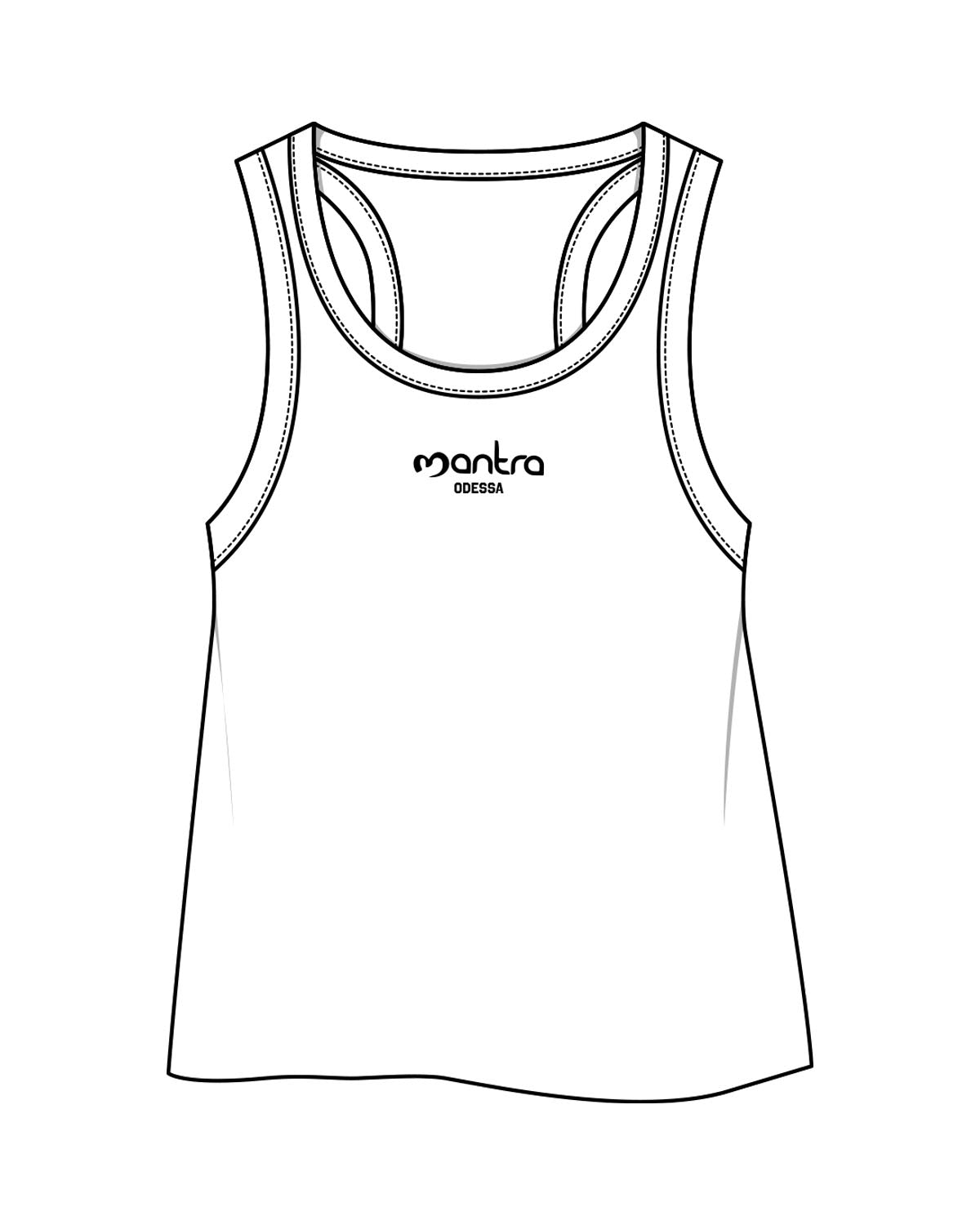 The Crop Tank - White - Mantra - Center Chest Stacked "ODESA" & Back Center Neckline - Printed - Black