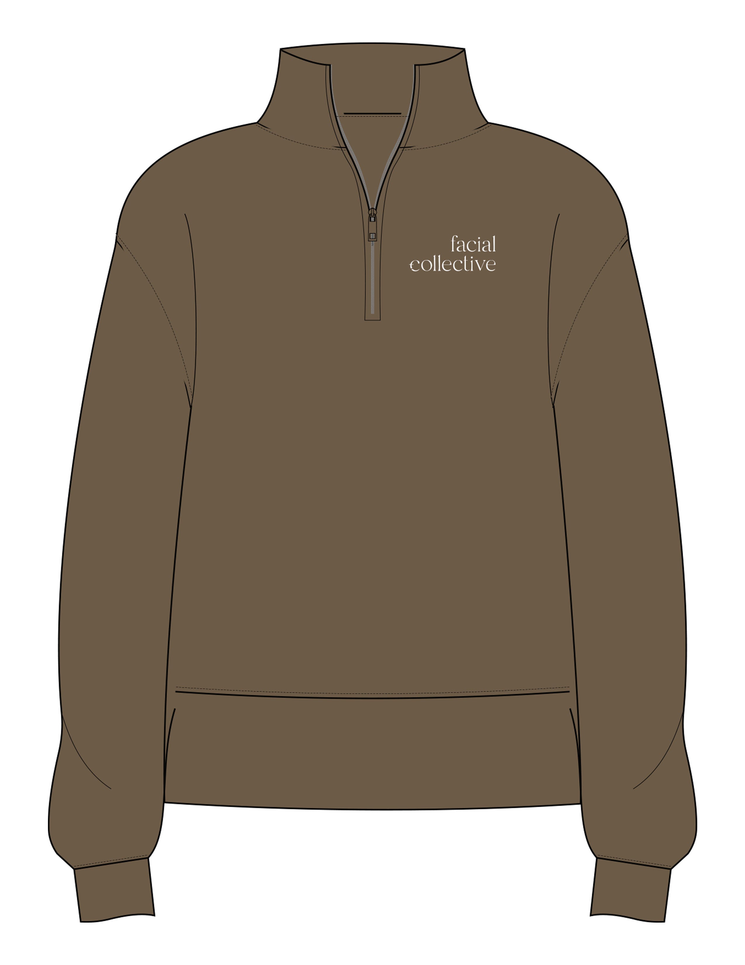 The Mens 1/4 Zip - Walnut - Facial Collective - Left Chest Stacked - Printed - White
