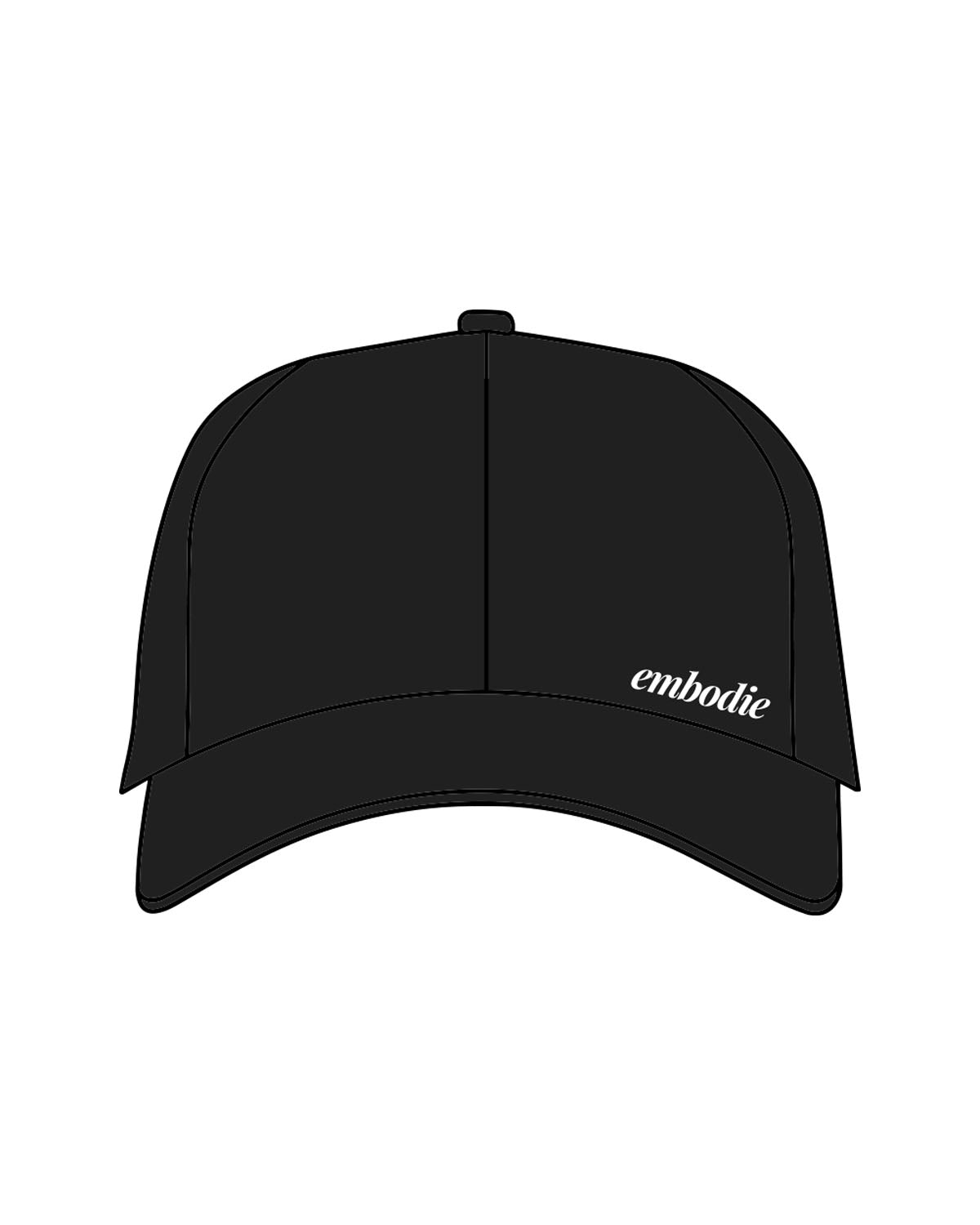 The Dad Hat - Black - Embodie - Left Bottom Crown - "embodie" Logo - Embroidered - White