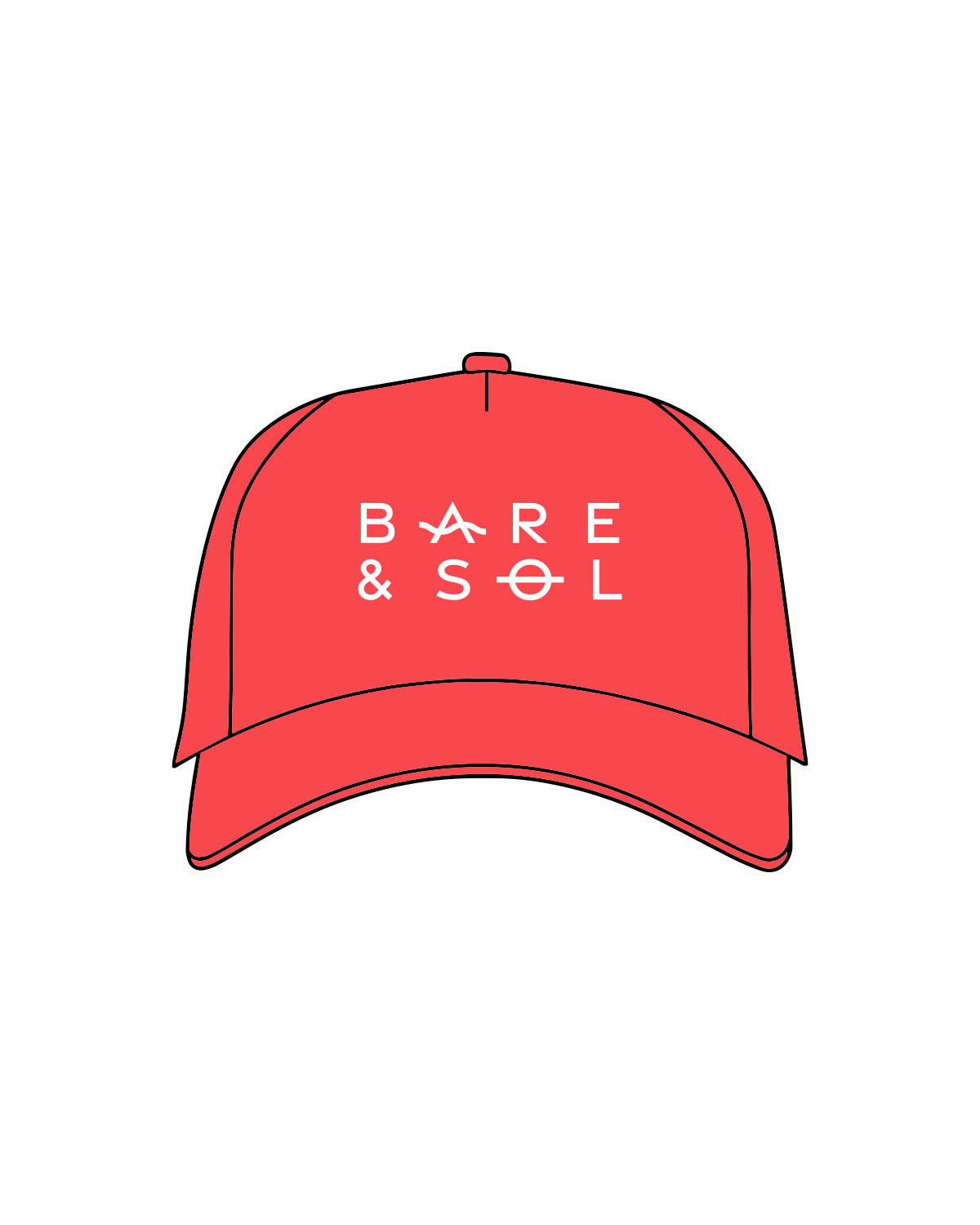 The 5 Panel Trucker Hat - Red - Bare&Sol - Center Crown Stacked - Printed - White