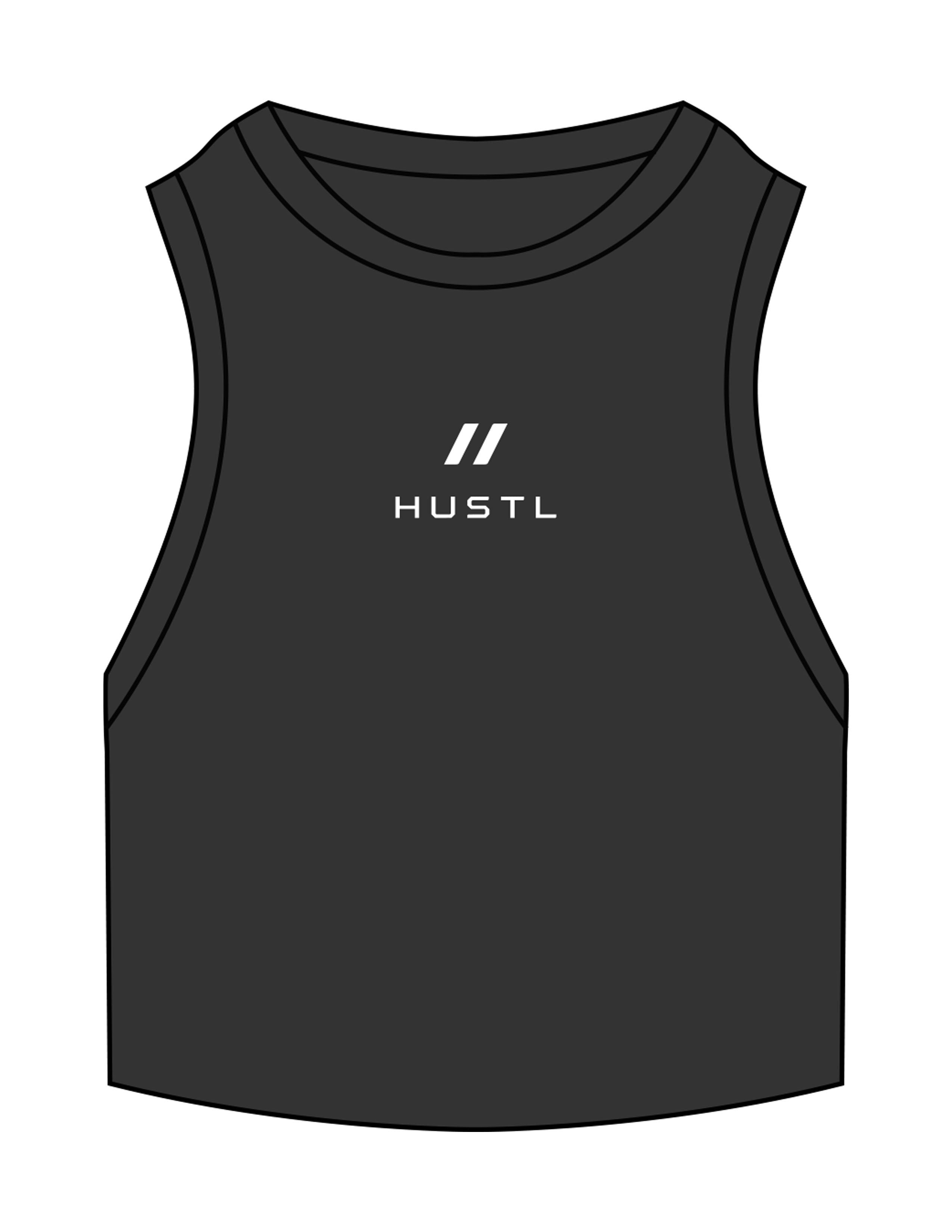 The Ribbed Crop Tank - Washed Black - HUSTL Athletic Club - Chest Icon Stacked - Embroidered - Off White