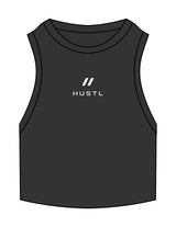 The Ribbed Crop Tank - Washed Black - HUSTL Athletic Club - Chest Icon Stacked - Embroidered - Off White