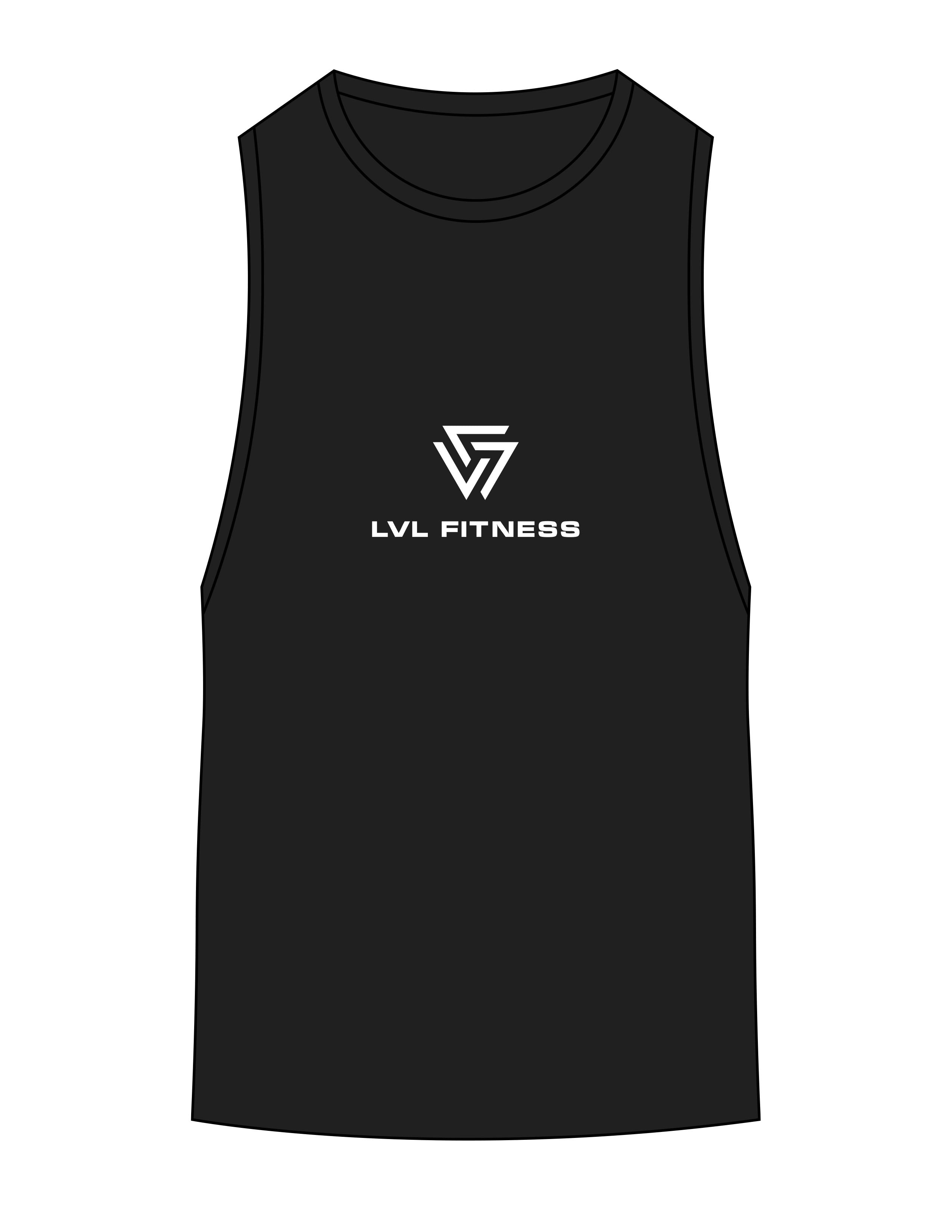 The Scoop Muscle Tank - Black - LVL - Center Chest - Printed - White