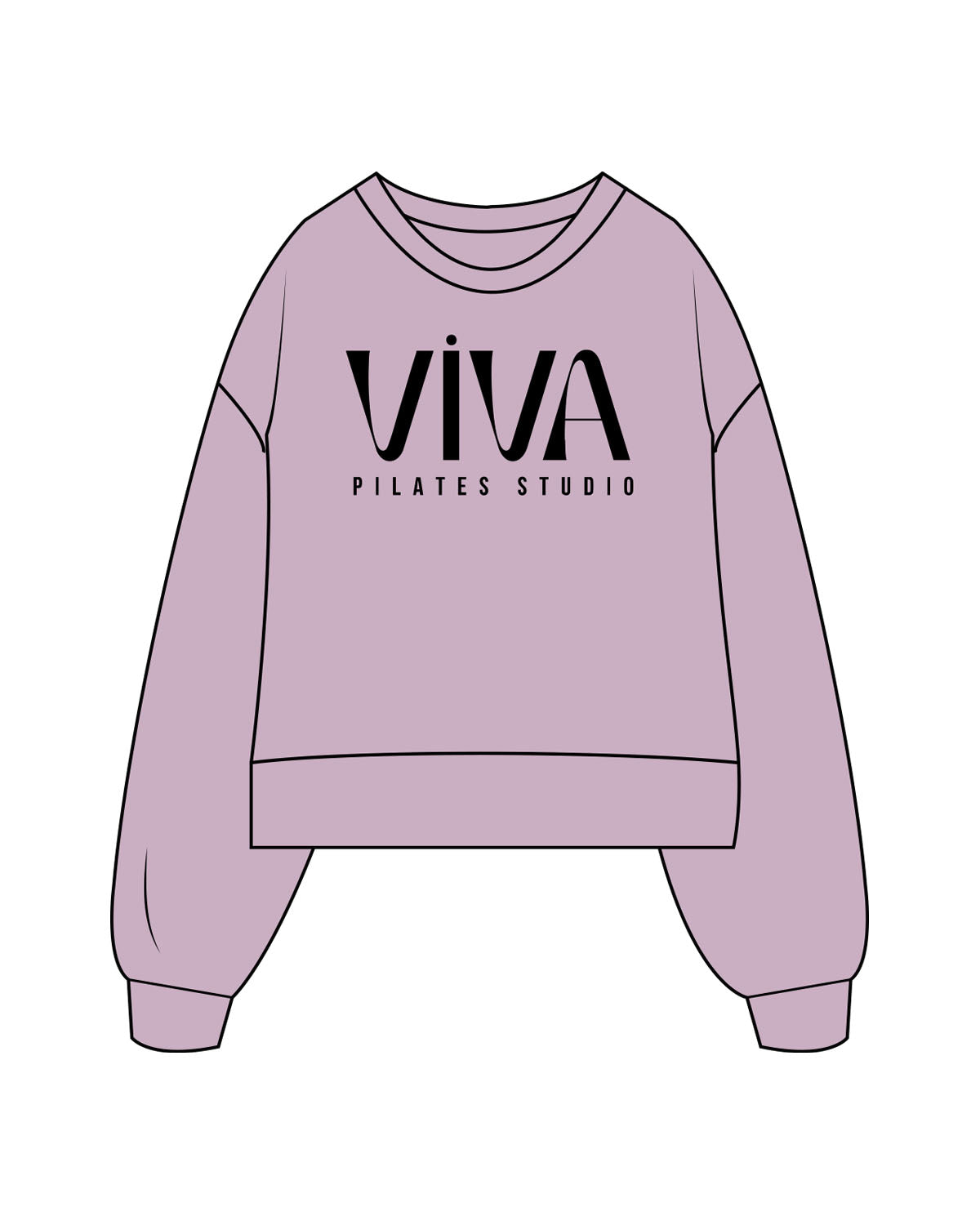 The Womens Heavyweight Crop - Lavender - Viva Pilates - Center Chest Stacked - Printed - Black
