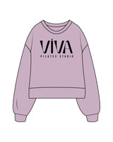 The Womens Heavyweight Crop - Lavender - Viva Pilates - Center Chest Stacked - Printed - Black