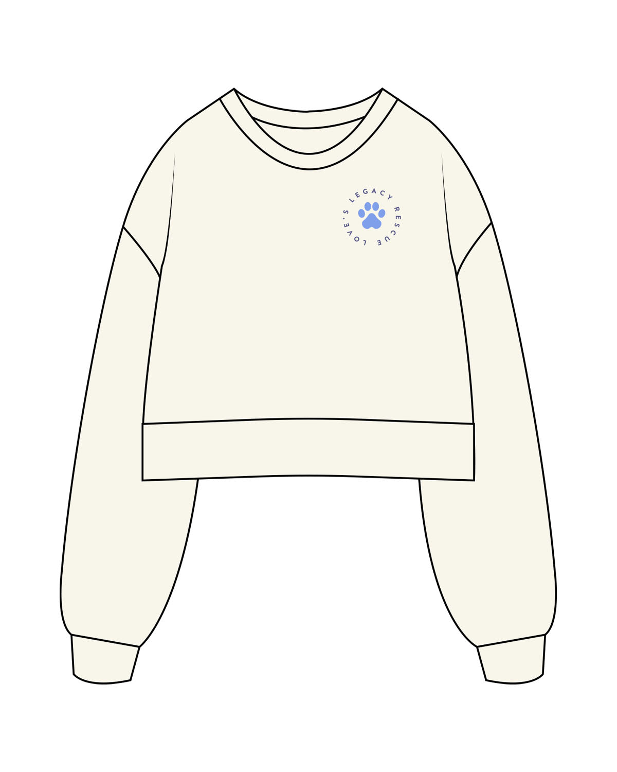 The Womens Heavyweight Crop - Off White - LLR - Left Chest - Back Center - Full Color