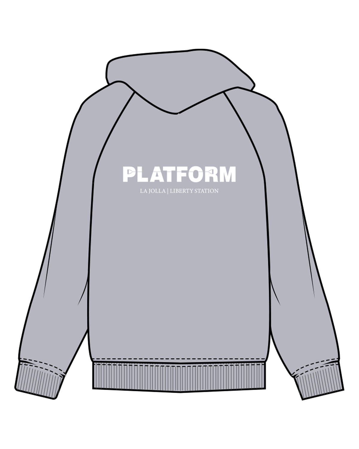 The Womens Zip Hoodie - Heather - Platform - Left - Back - La Jolla | Liberty St. - Printed - White