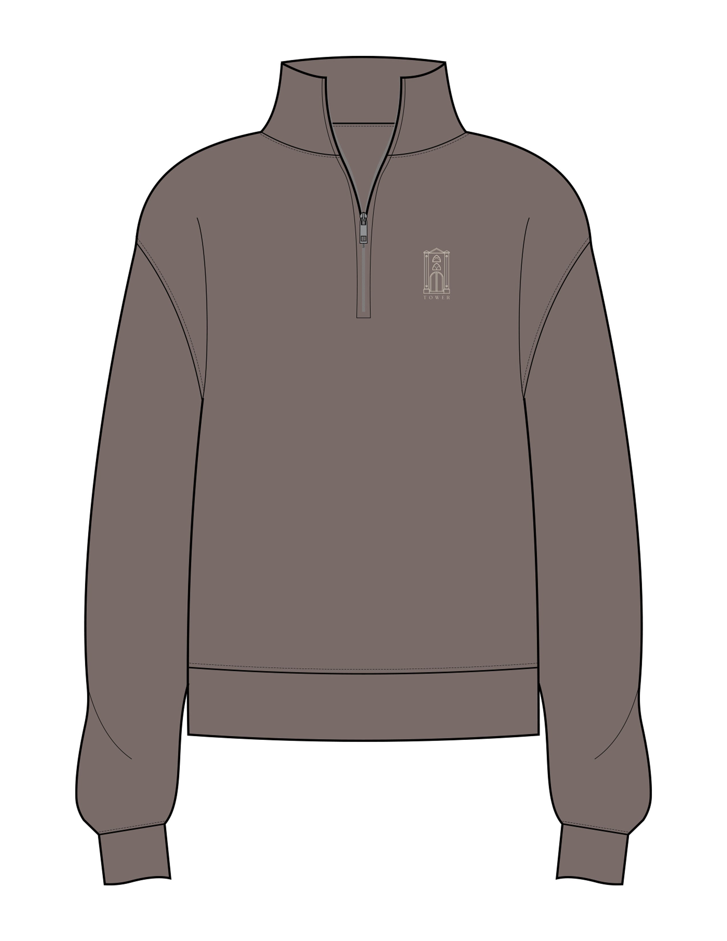 The Womens 1/4 Zip - Washed Gray - Tower Design Studio - Left Chest - Embroidered - Off White