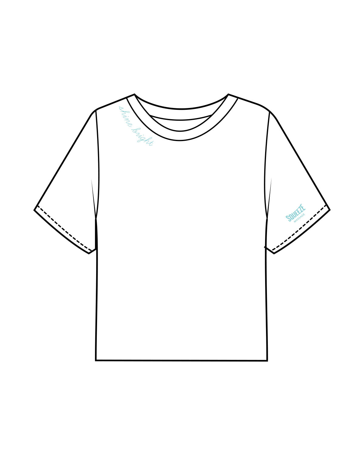 The Boxy Crop Tee - White - Squeeze Massage - Front Neckline & Left Sleeve - Printed - Turquoise