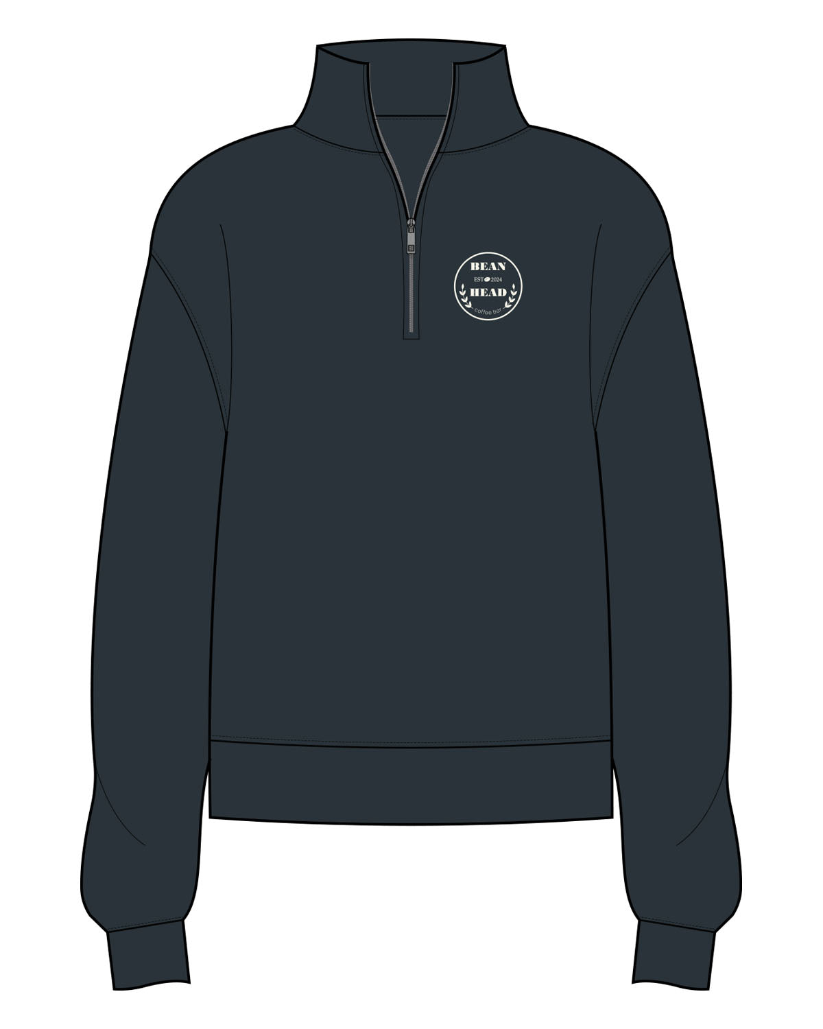 The Mens 1/4 Zip - Pine Green - Bean Head - Left Chest - Embroidered - Off White