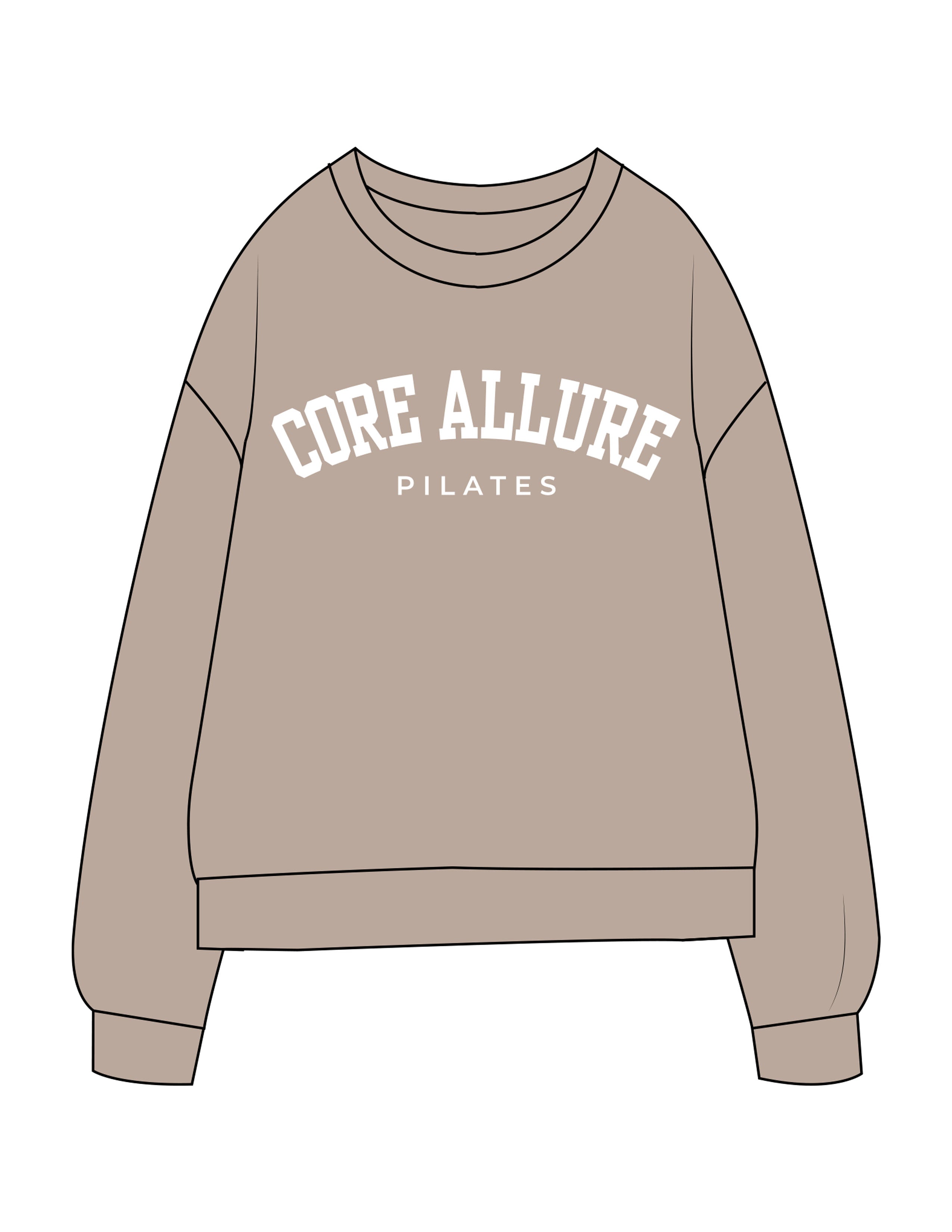 The Midweight Unisex Crewneck - Washed Cement - Core Allure Pilates - Center Chest Arc Stacked - Printed - Full Color