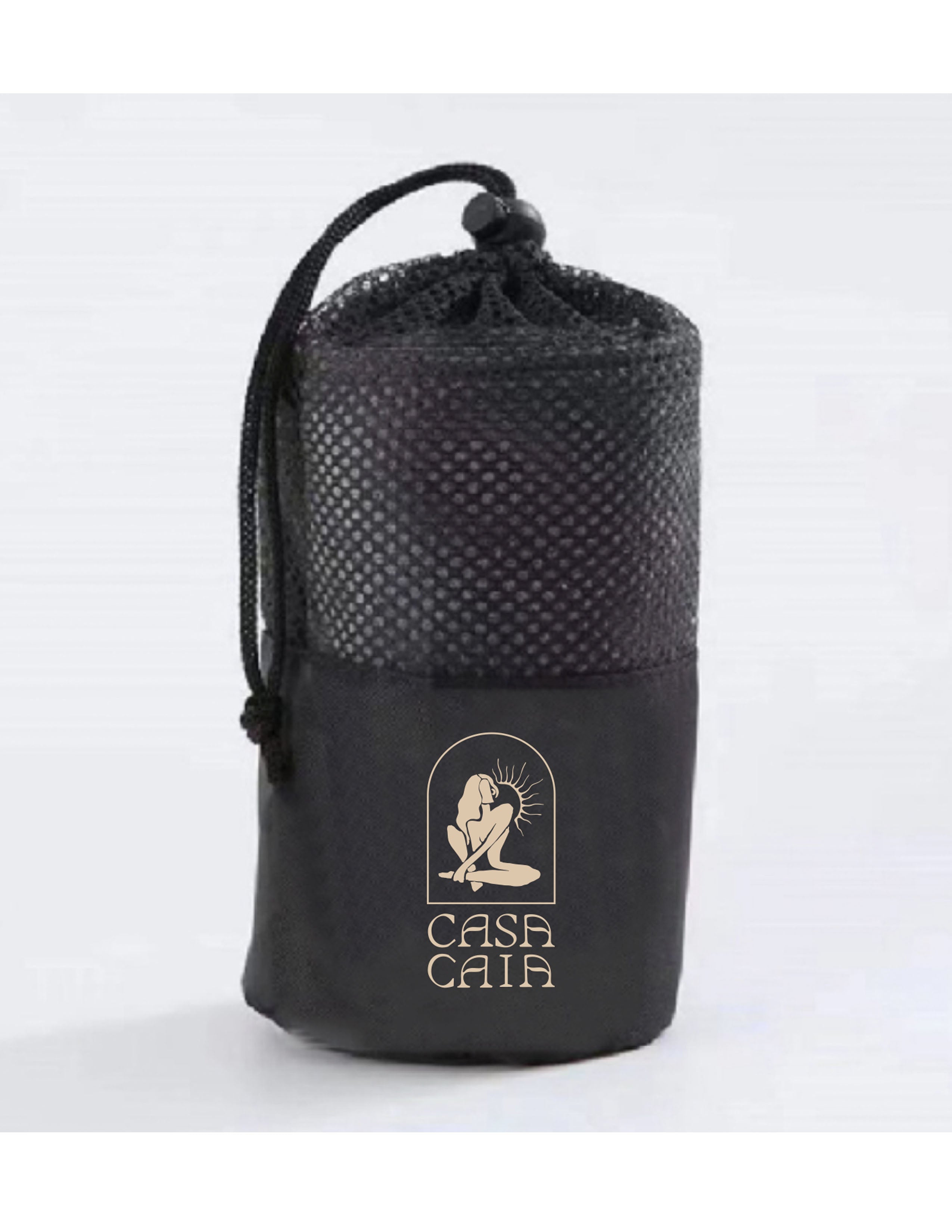The Gym Towel - Brown - Casa Caia - Front Bottom Left - Embroidered - Coconut Cream - The Gym Towel Bag - Black - Center Body Stacked - Printed - Sand