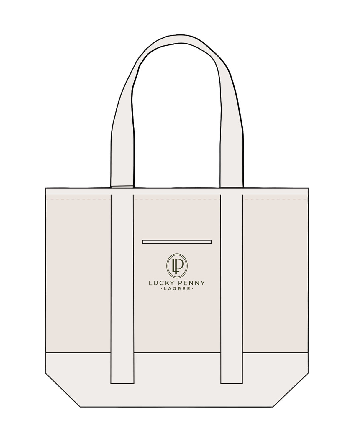 The Contrast Tote Bag - Natural / Natural - Lucky Penny - Center - Icon -Back - Lucky Girl -Printed - Green