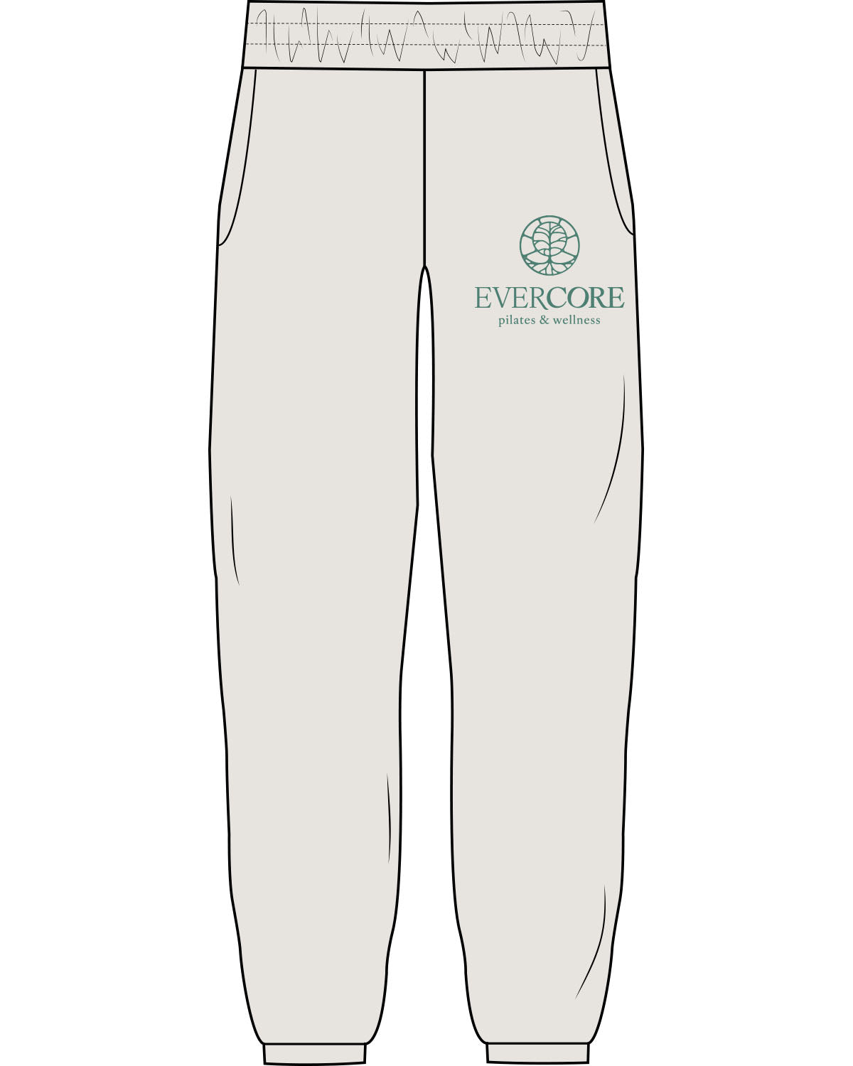 The Mens Sweatpants - Washed Bone - EVERCORE - Left Leg Stacked - Below Pocket - Green