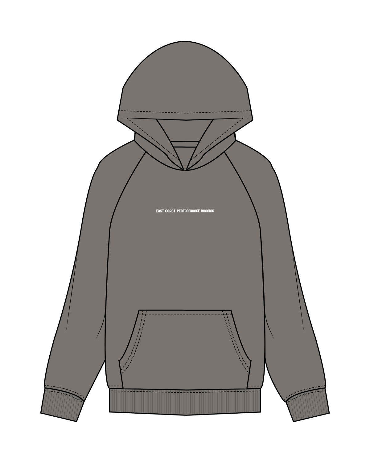 The Mens Hoodie - Washed Gray - East Coast Performace Running - Center Chest - Back Stacked - Printed - Full Color