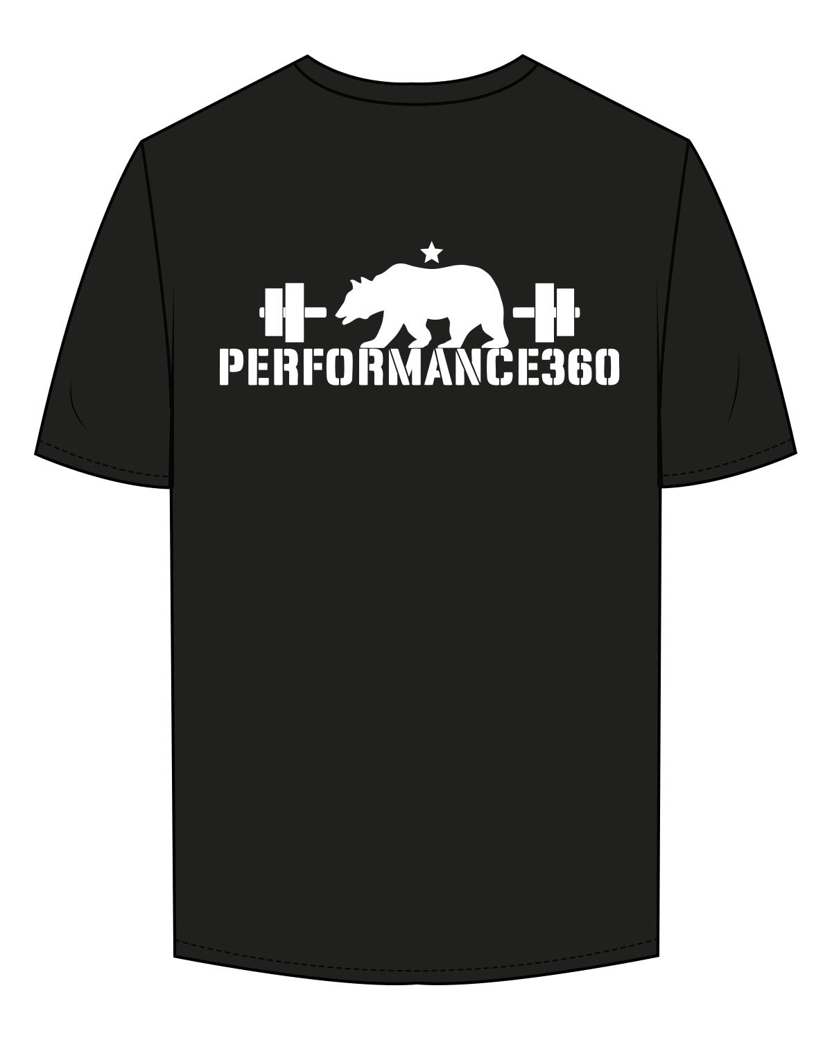 The Mens Tee - Black - P. 360 Oceanside - Left Chest - Back Center Stacked - Printed - White