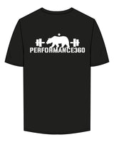 The Mens Tee - Black - P. 360 Oceanside - Left Chest - Back Center Stacked - Printed - White