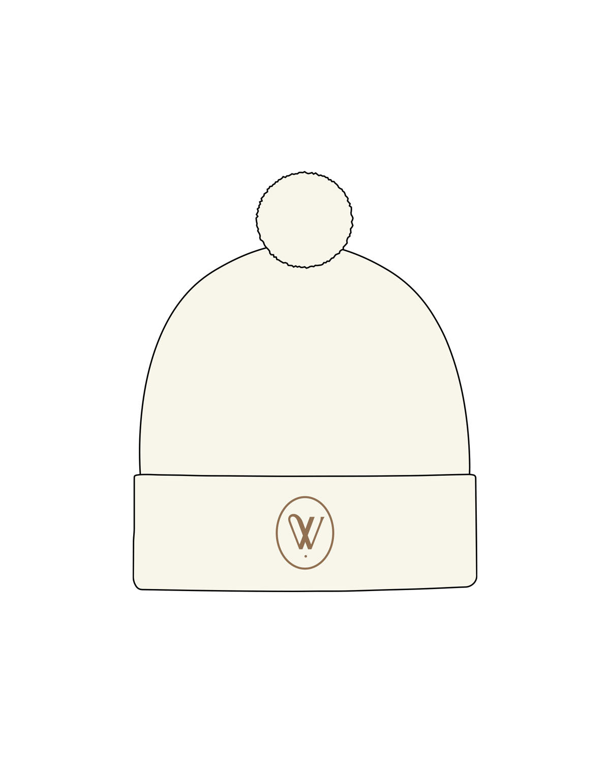 The Pom Pom Beanie - Off White - Velvaere  - Center Foid - Embroidered - Terracotta