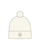 The Pom Pom Beanie - Off White - Velvaere  - Center Foid - Embroidered - Terracotta