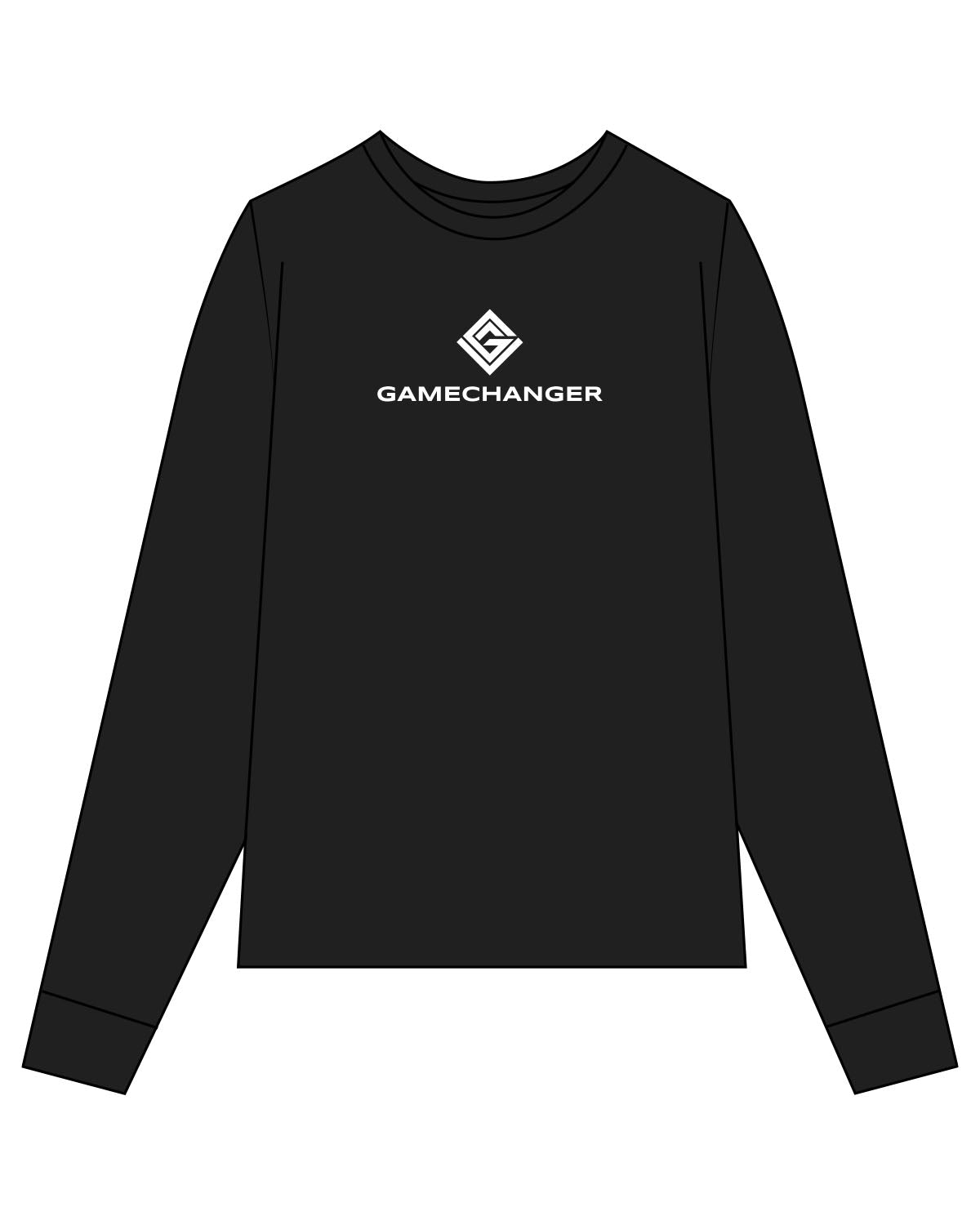 The Unisex Midweight Long Sleeve - Black - Game Changer - Center Chest Stacked - Printed - White