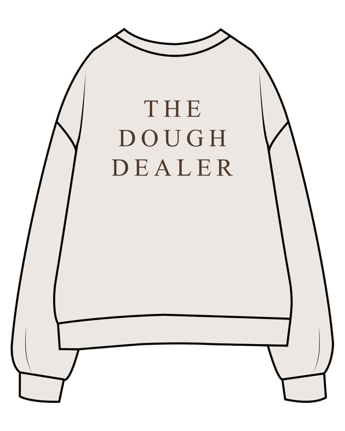 The Womens Crewneck - Bone - The Dough Dealer - Center Chest - Back Center Stack - Printed - Brown
