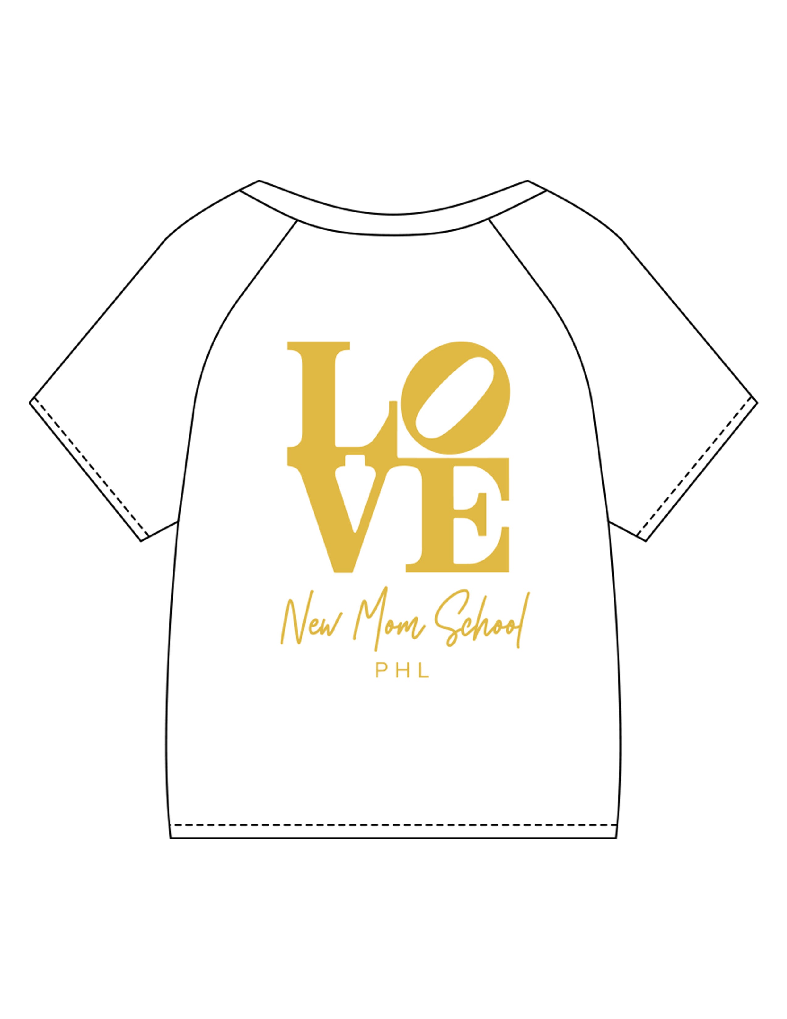 The Kids Tee - White - New Mom School - Left Chest & Back Stacked - Printed - Gold