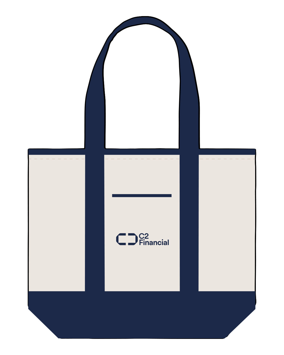 The Contrast Tote Bag - Natural / Navy - C2 Financial - Center Body Stacked - Printed - Navy